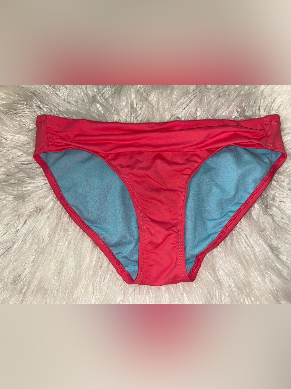 Athleta Coral Red Bikini Bottom with Blue Lining